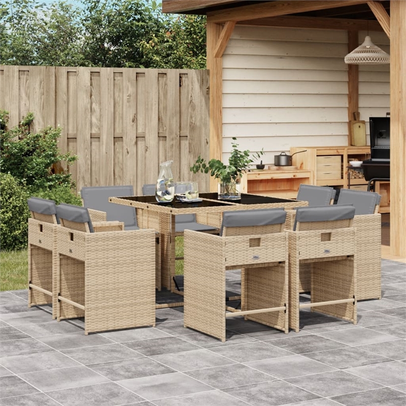 Afuera Living 9 Piece Poly Rattan Foldable Patio Dining Set in Beige