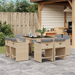 Afuera Living 9 Piece Poly Rattan Foldable Patio Dining Set in Beige