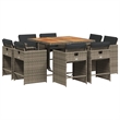 Afuera Living Contemporary 9 Piece Poly Rattan Patio Dining Set in Gray