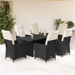 Afuera Living 7 Piece Rattan Garden Dining Set in Black/Cream White