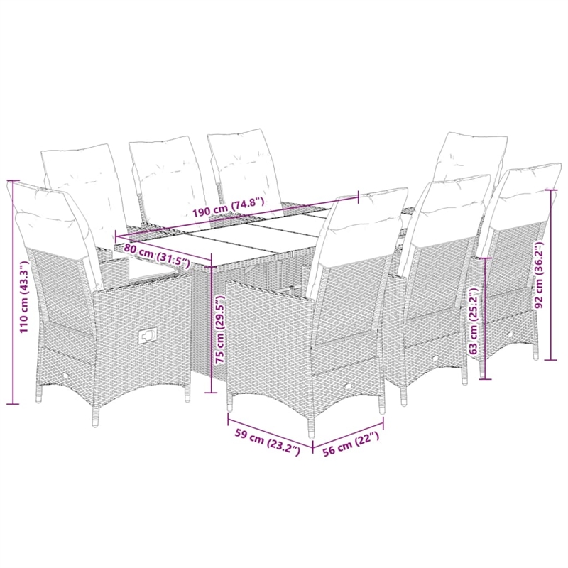 Afuera Living Poly Rattan Garden Dining Set in Black/Cream White