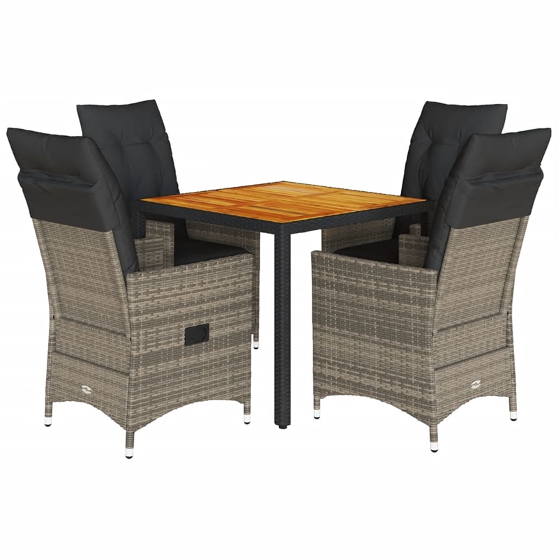 Afuera Living Contemporary 5 Piece Poly Rattan Garden Dining Set in Gray