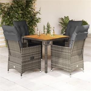 Afuera Living Contemporary 5 Piece Poly Rattan Garden Dining Set in Gray