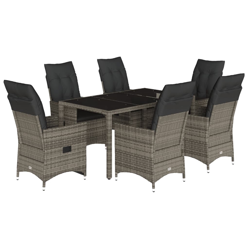 Afuera Living Contemporary 7 Piece Poly Rattan Garden Dining Set in Gray