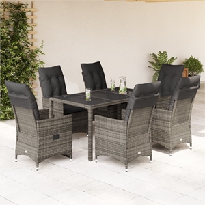 Afuera Living Contemporary 7 Piece Poly Rattan Garden Dining Set in Gray