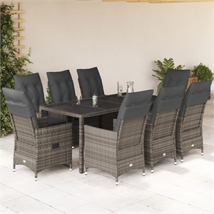 Afuera Living 9 Piece Powder-Coated Steel Garden Dining Set in Gray
