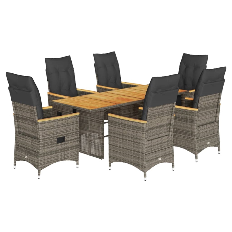 Afuera Living Contemporary 7 Piece Poly Rattan Garden Dining Set in Gray