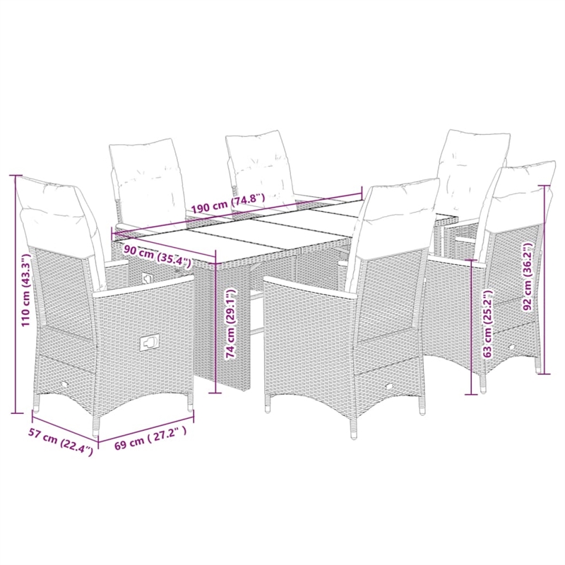 Afuera Living Contemporary 7 Piece Poly Rattan Garden Dining Set in Gray