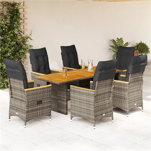 Afuera Living Contemporary 7 Piece Poly Rattan Garden Dining Set in Gray