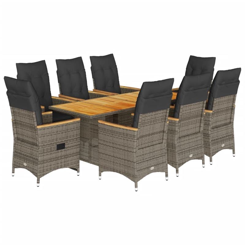Afuera Living Contemporary 9 Piece Rattan Garden Dining Set in Gray