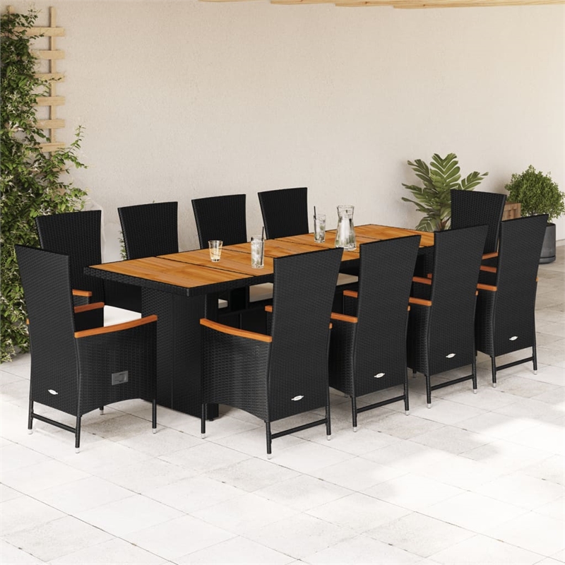 Afuera Living Contemporary Rattan Garden Dining Set in Black/Cream White