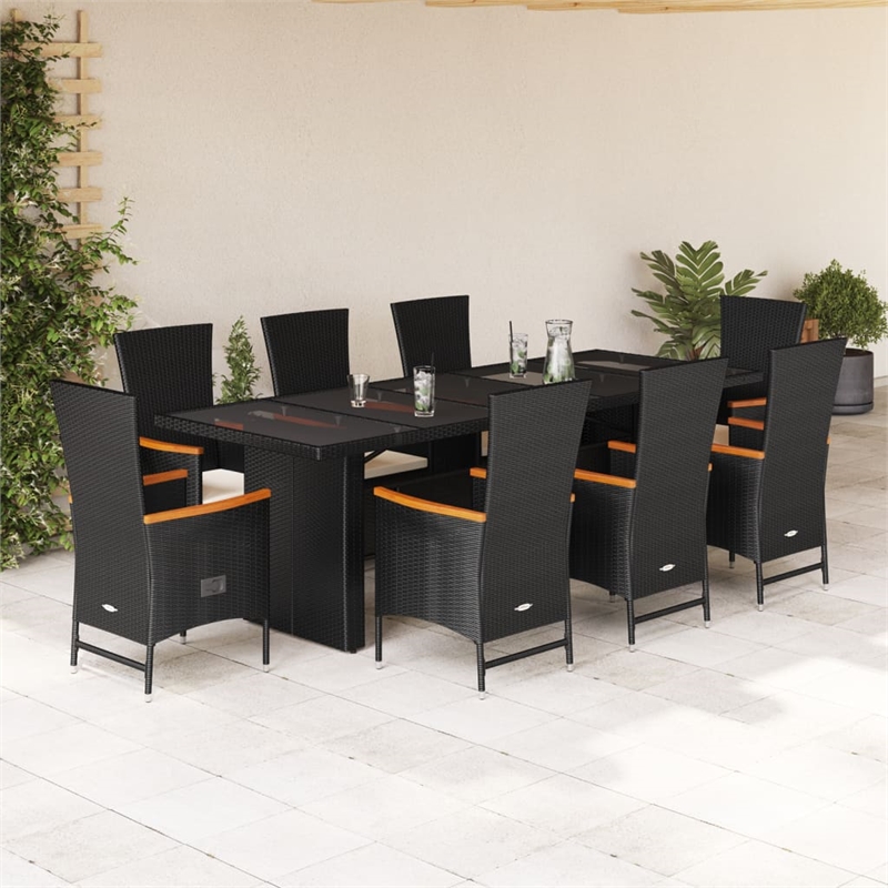 Afuera Living 9 Piece Poly Rattan Garden Dining Set in Black
