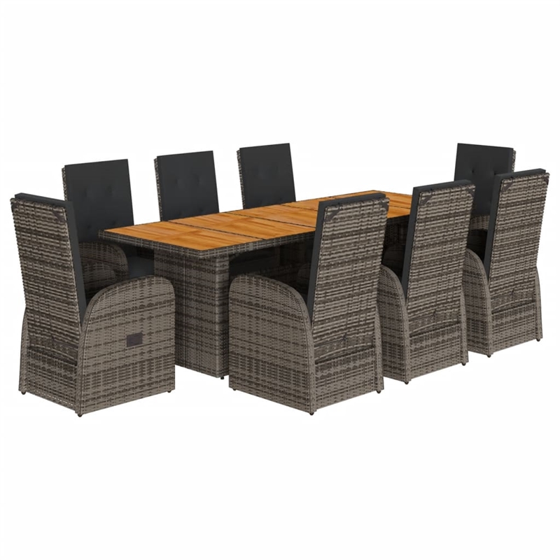 Afuera Living Contemporary 9 Piece Poly Rattan Garden Dining Set in Gray