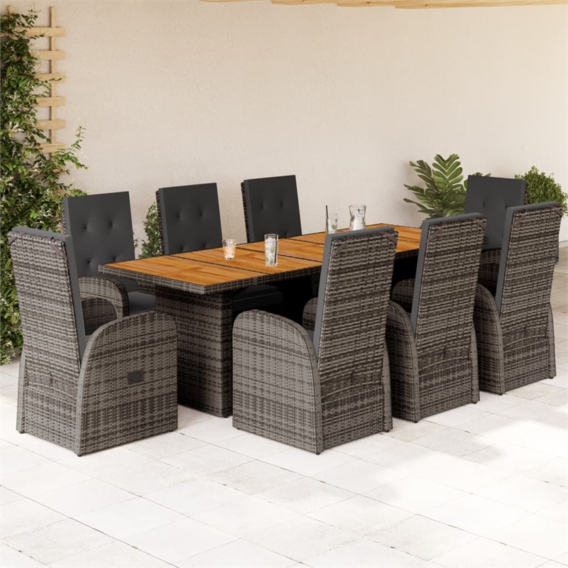 Afuera Living Contemporary 9 Piece Poly Rattan Garden Dining Set in Gray