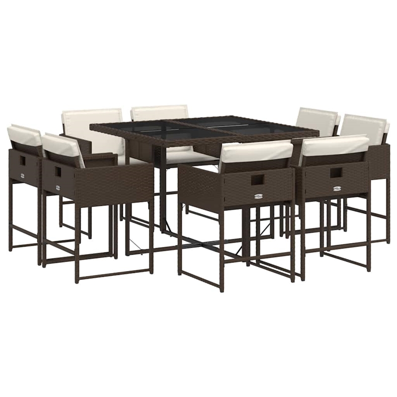 Afuera Living 9 Piece Poly Rattan Patio Dining Set in Brown/Cream white