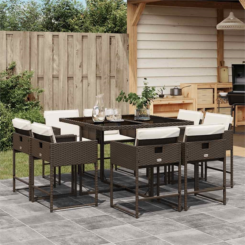 Afuera Living 9 Piece Poly Rattan Patio Dining Set in Brown/Cream white