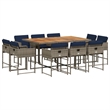 Afuera Living Contemporary 11 Piece Poly Rattan Patio Dining Set in Gray