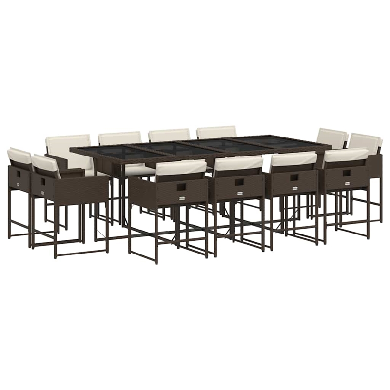 Afuera Living 13 Piece Poly Rattan Patio Dining Set in Brown/Cream white