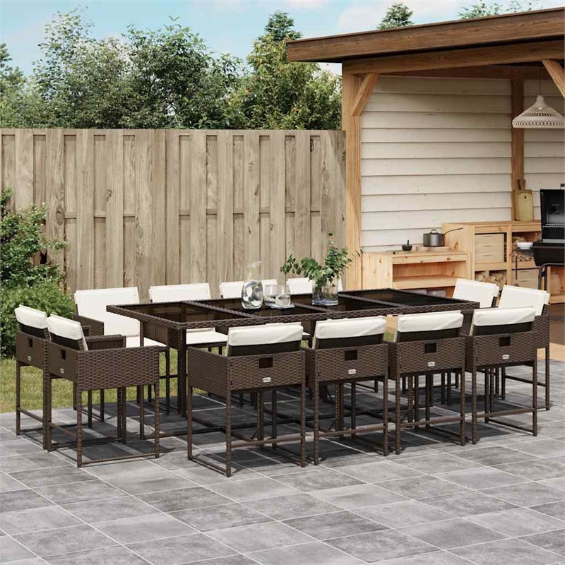 Afuera Living 13 Piece Poly Rattan Patio Dining Set in Brown/Cream white
