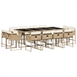 Afuera Living Contemporary 13 Piece Rattan Patio Dining Set in Beige