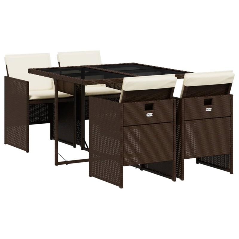 Afuera Living 5 Piece Rattan Patio Dining Set in Brown/Cream White