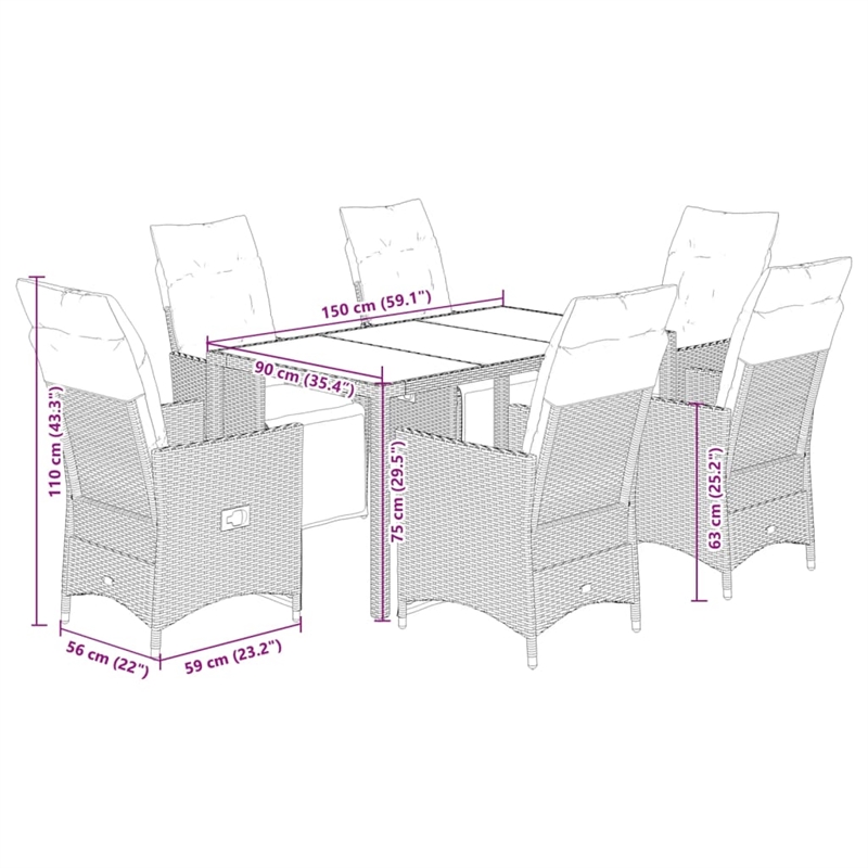 Afuera Living Contemporary Poly Rattan Garden Dining Set in Black