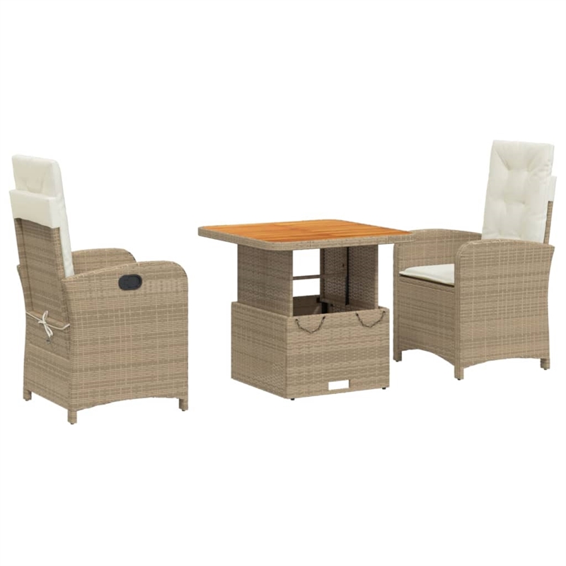Afuera Living 3 Piece Poly Rattan Garden Dining Set in Beige