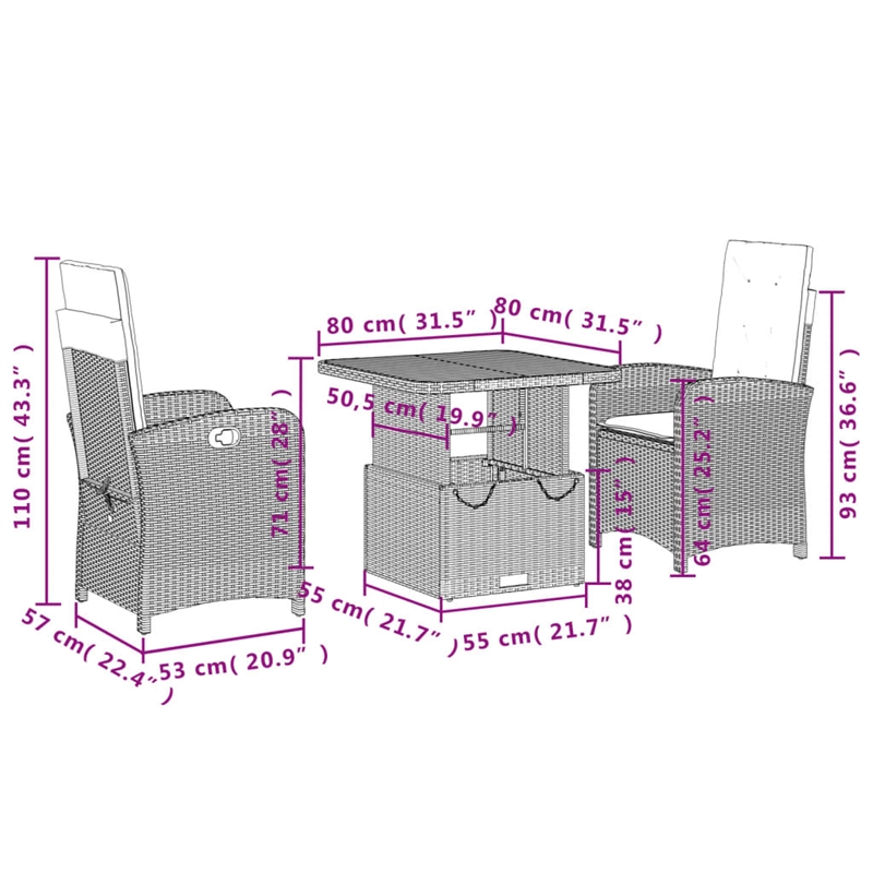 Afuera Living 3 Piece Poly Rattan Garden Dining Set in Beige