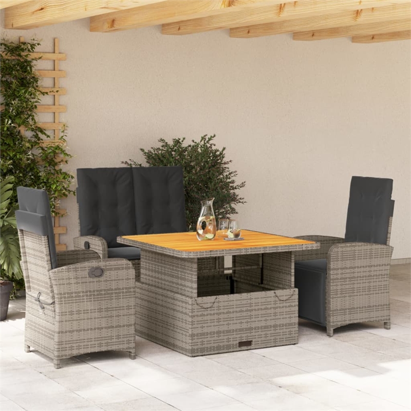 Afuera Living Contemporary 4 Piece Poly Rattan Garden Dining Set in Gray