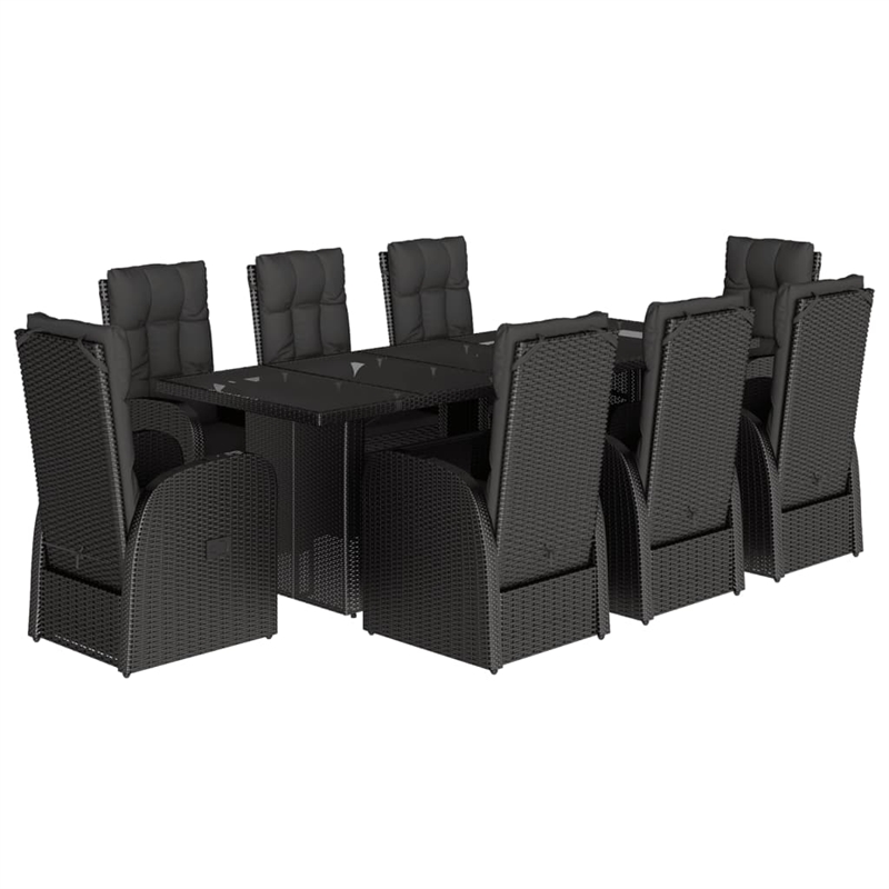 Afuera Living Contemporary 9 Piece Rattan Garden Dining Set in Black