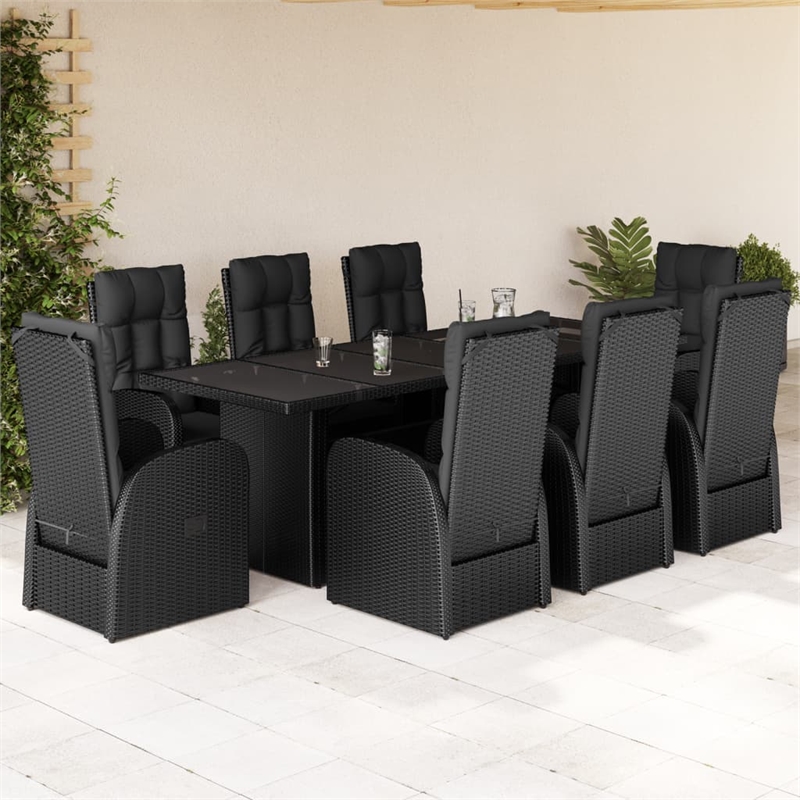 Afuera Living Contemporary 9 Piece Rattan Garden Dining Set in Black