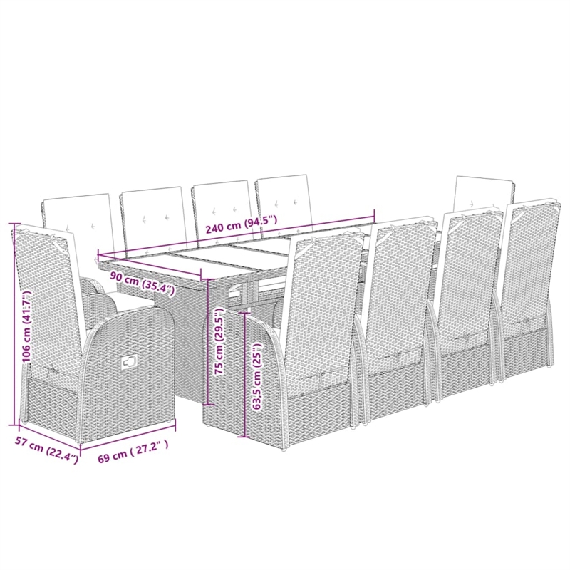 Afuera Living 11 Piece Poly Rattan Garden Dining Set in Gray