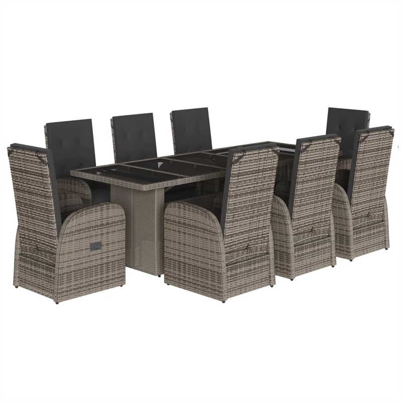 Afuera Living Contemporary 9 Piece Poly Rattan Garden Dining Set in Gray