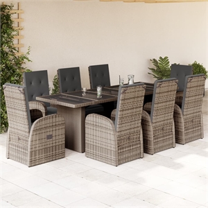 Afuera Living Contemporary 9 Piece Poly Rattan Garden Dining Set in Gray