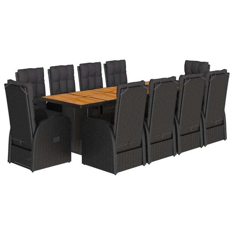 Afuera Living Contemporary 11 Piece Rattan Garden Dining Set in Black