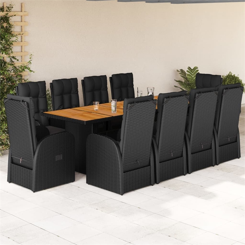 Afuera Living Contemporary 11 Piece Rattan Garden Dining Set in Black