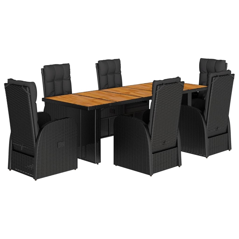 Afuera Living Contemporary 7 Piece Rattan Garden Dining Set in Black