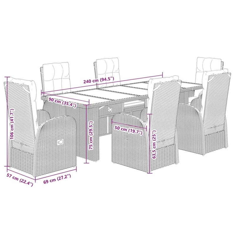 Afuera Living 7 Piece Poly Rattan Garden Dining Set in Black