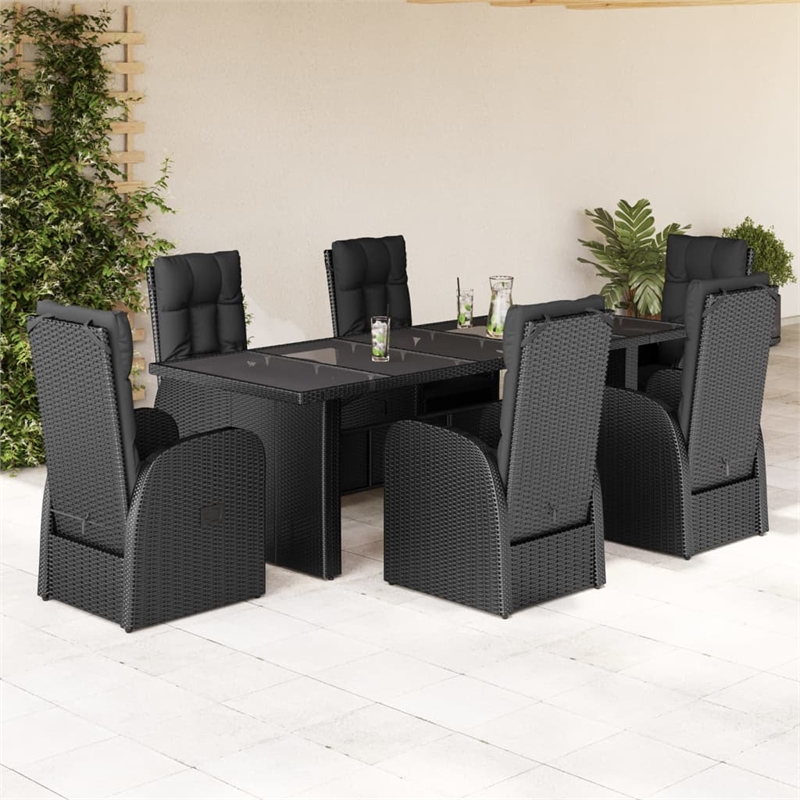 Afuera Living 7 Piece Poly Rattan Garden Dining Set in Black