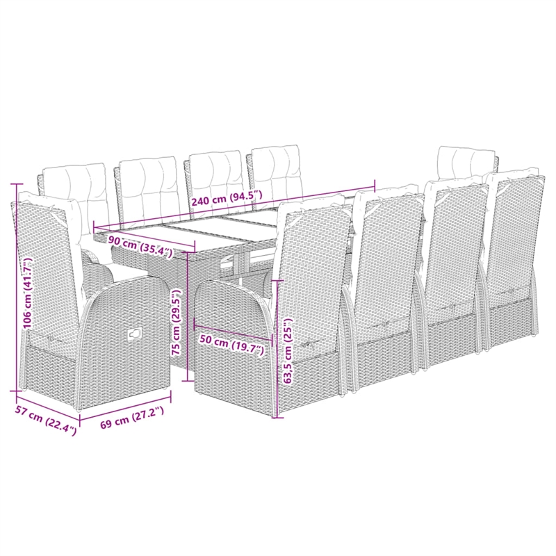 Afuera Living Contemporary 11 Piece Rattan Garden Dining Set in Black