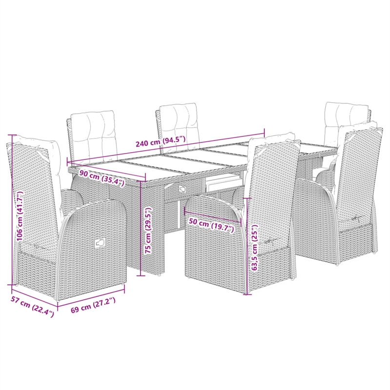 Afuera Living 7 Piece Poly Rattan Garden Dining Set in Black