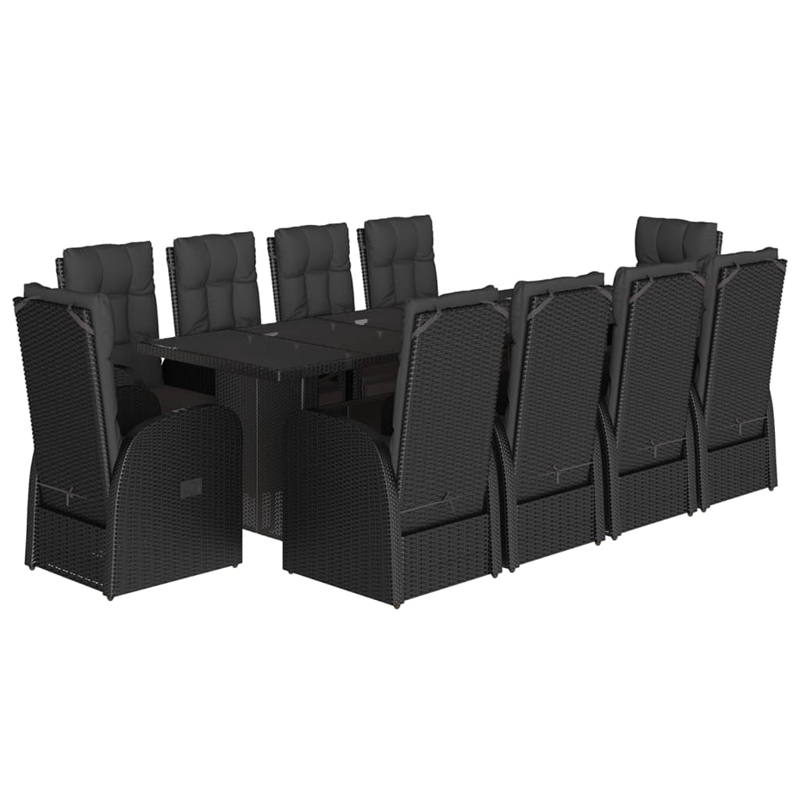 Afuera Living Contemporary 11 Piece Rattan Garden Dining Set in Black