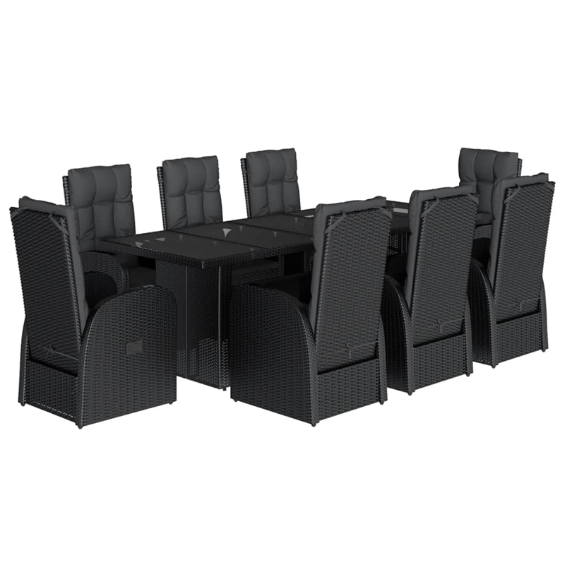 Afuera Living 9 Piece Poly Rattan Garden Dining Set in Black