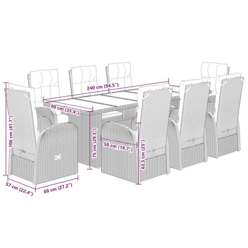 Afuera Living 9 Piece Poly Rattan Garden Dining Set in Black