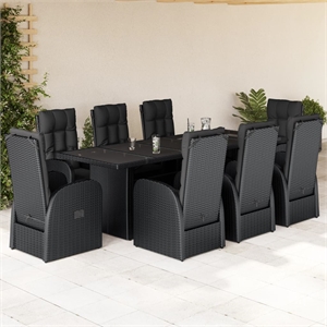 Afuera Living 9 Piece Poly Rattan Garden Dining Set in Black