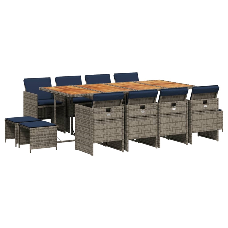 Afuera Living Contemporary 12 Piece Poly Rattan Patio Dining Set in Gray