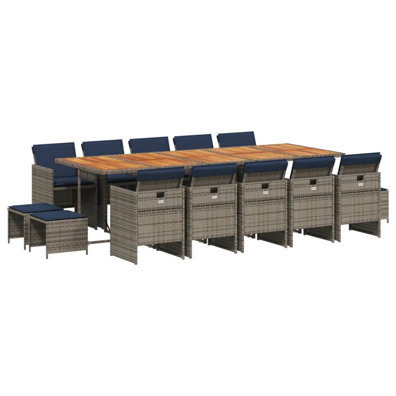 Afuera Living Contemporary 15 Piece Poly Rattan Patio Dining Set in Gray