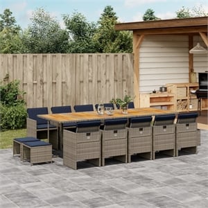 Afuera Living Contemporary 15 Piece Poly Rattan Patio Dining Set in Gray