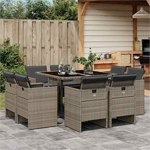Afuera Living 9 Piece Poly Rattan Foldable Patio Dining Set in Gray