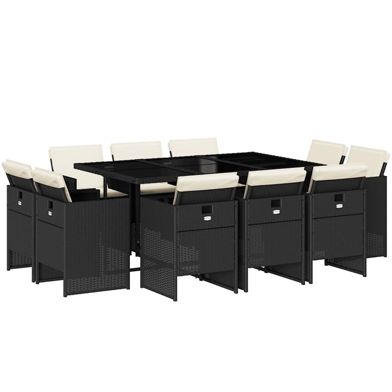 Afuera Living 11 Piece Poly Rattan Patio Dining Set in Black/Cream White